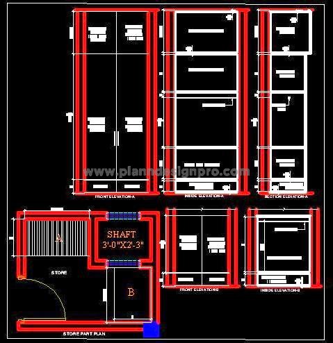 Storage Almirah Free CAD Design- Plan, Elevation & Sections